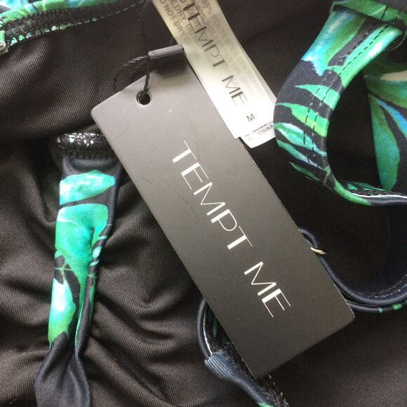 NEW Tempt Me Green Leaf Print One Piece Swimsuit Size M NWT Adjustable Straps - Picture 6 of 6
